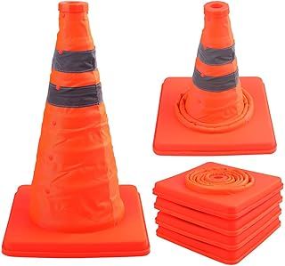 Bekith 4 Pack 15.5 Inch Collapsible Traffic Cones Safety Road Parking Cone Driving Construction Cones with Reflective Strips Collar, Orange