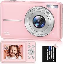 FHD 1080P 44MP Digital Camera - Compact Vlogging Camera with 16X Digital Zoom, 2.4" LCD, Rechargeable - Perfect for Kids, Adults, Teenagers, Girls, Boys (Pink)