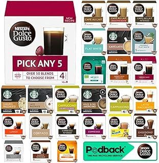 Nescafe Dolce Gusto Coffee, Tea, Chocolate Pods. Pick Any 5 Packs from 40+ Blends Inc: Decaf, Caramel, Cappuccino, Latte, Mocha, Espresso, Skinny, Cafe Au Lait, Vanilla