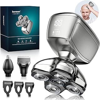 Kensen Head Shavers for Men, 2025 Upgraded Hypoallergenic Head Shaver with Waterproof, Wet/Dry Electric Shavers for Bald Men, Magnetic Floating Rotary Shaver, Face & Beard Razor with LED Display