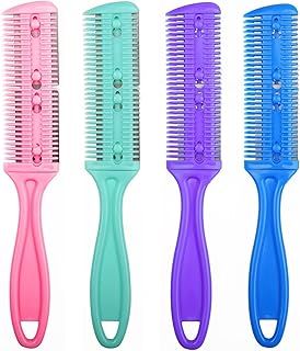 Double Sided Hair Cutting Razor Comb, Professional Hair Razor Comb Haircuts Cutting Tool for Salon or Home (Light Pink, Green, Blue, Purple)