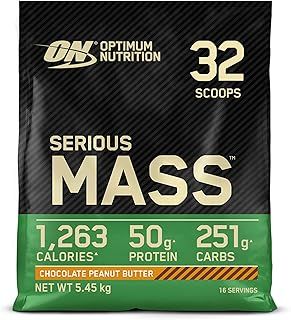 Optimum Nutrition Serious Mass Protein Powder High Calorie Mass Gainer with Vitamins, Creatine and Glutamine, Chocolate Peanut Butter, 16 Servings, 5.45 kg, Packaging May Vary