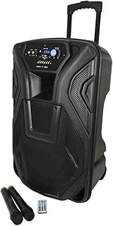 QTX BUSKER 15 Rechargeable Battery Powered Portable PA with 2 Wireless Microphones and Bluetooth Connectivity 15 Inch
