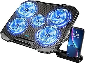 Laptop Cooling Pad, Laptop Cooler for 12-15.6 Inch Notebooks, Laptop Cooling Stand with 5 Quiet Fans, 5 Height Adjustable, 2 USB Ports, Phone Stand (Black)