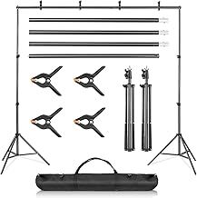 Supernic Adjustable Backdrop Stand Kit - 2 * 3m (6.5 * 9.8ft) Photo Background Support System with Carrying Bag and 4 Clamps - Ideal for Photography and Video Studio