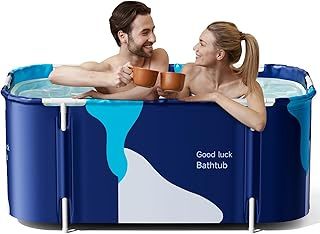 Warmiehomy Portable Foldable Bathtub for Adults,120X50X55cm Freestanding Soaking Bathtub with Cushion and Backrest,Hot Bath Ice Bath SPA Tub for Shower,Folding Bathtub for Adults Kids,Ocean Style
