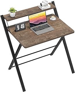 Folding Desk with Monitor Shelf,Medium Size Computer Desk No-Assembly,Small Desk for Small Space,Brown