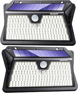 Reayos Solar Lights Outdoor, Upgraded Optics Lens Security Lights, 【283LED/3 Modes】 PIR Motion Sensor , IP65 Waterproof Outside Powered Solar Wall Lights for Door Fence Garden[2 Pack]
