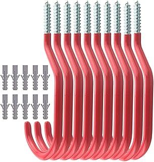 TooTaci Bike Hooks, 10 Pack Heavy-Duty Hooks for Wall & Ceiling, PVC-Coated Screw-in Storage Hook for Secure Bike Hanging, Space-Saving Garage & Shed Organisation, Red
