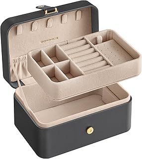 SONGMICS Jewellery Box, 2-Layer Jewellery Storage, 11 x 16 x 8 cm Travel Jewellery Box, Portable Jewellery Case, Small, Spacious, for Larger Accessories, Gift Idea, Slate Grey JBC166G01