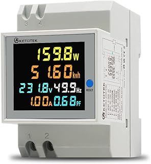 Energy Meter Single Phase AC40-300V 100A, Din Rail KWH Meter, Power Electricity Volt Amp Watt Consumption Voltmeter Ammeter with CT