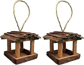 Selections Pack of 2 Hanging Wooden Wild Bird Table Feeders