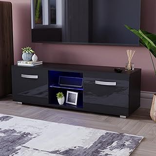 Vida Designs Cosmo LED TV Unit 2 Door Modern Gloss Matte MDF Living Room Cabinet Media Stand Furntiure RGB Light Black 120cm