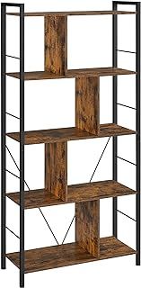 VASAGLE Storage Unit, Bookcase, 5 Tiers, Open Compartments, Office Living Room, Bedroom, Industrial Style, Rustic Brown and Black LBC121B01