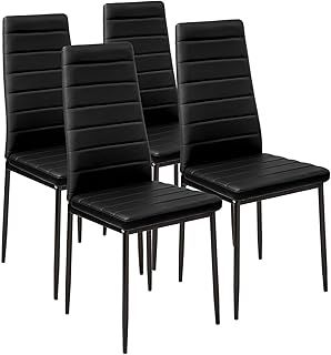 Panana Stunning Modern Faux Leather Black White 4/6 Chair Set for Dining Kitchen Room (Black, 4)