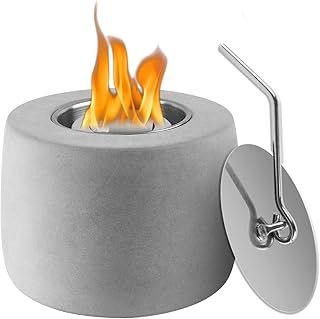 QIAMO Concrete Table Top Fire Pit, Portable Bioethanol Tabletop Fireplace with 2 Burning Cups, Smokeless Bio Ethanol Burner for Indoor and Outdoor Use (light gray)