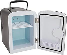 Global Gizmos 33279 Black Mini Fridge/Table Top Fridge for Bedrooms/Portable Design with Carry Handle / 4 Litre Capacity/Ideal for Snacks, Beauty, Skincare & More