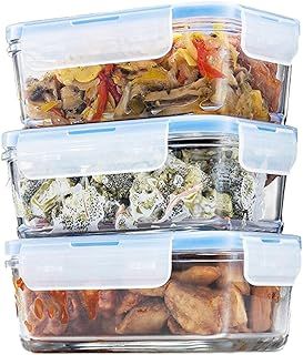 Airtight Glass Food Storage Containers with Lids - 3 Pack 100% Leak Proof BPA Free, Freezer to Oven Safe, Glass Meal Prep Lunch Box Takeaway - 828ml