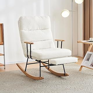 Merax Boucle Fabric Tufted Nursing Chair, Armchair with Metal Legs and Wood Base, High Back Reading Chair for Living Room, Bedroom, White