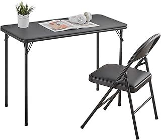 BOOSDEN Folding Table and Chairs Set, Fold Away for Home, Dining, Picnic, Camping, Compact Metal Frame, Indoor & Outdoor, Black