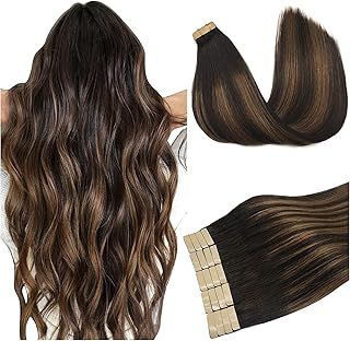 DOORES Tape in Hair Extensions Human Hair, Jet Black 16 Inch 50g 20pcs, Tape in Remy Straight Double Side
