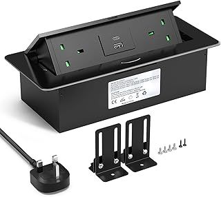Recessed Power Strip with USB C PD 20W, Recessed Power Sockets with USB and USB C Port, Black