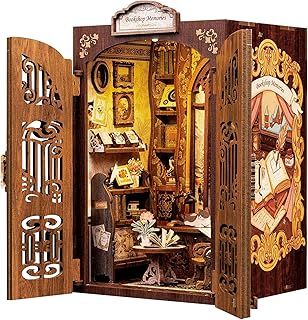 CUTEBEE Book Nook Kit, DIY Miniature Dollhouse Booknook Kit with Dust Cove and Led Light, 3D Wooden Library Model kits to Build, Bookends Bookshelf Decor Gift for Adults (Bookshop Memories)