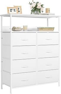 Nicehill Chest of Drawers, Dresser for Bedroom with 8 Drawers, Tall Storage Organizer Unit with 2-Layer Shelves, Large Storage Organizer Unit for Bedroom, Kids room, Living room, Closet(White)
