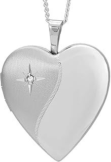 Alexander Castle 925 Sterling Silver Locket Necklace for Women - Girls 2 Photo Locket - 22mm x 20mm Diamond Heart Locket with 18" Silver Chain & Jewellery Gift Box