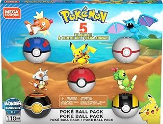 ​MEGA Pokémon Action Figures Building Toys, Poké Ball Pack with Pikachu, Magikarp, Cubone, Zubat, Magikarp and 5 Different Poké Balls​​, GHP85