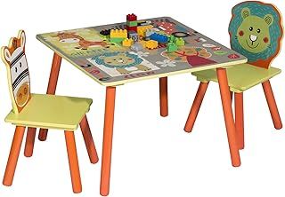 WOLTU Wooden Kids' Children's Desk Table with 2 Chairs Stools Set for Preschoolers Boys and Girls Activity Build & Play Table Chair Set with Forest Animal Pattern SG006