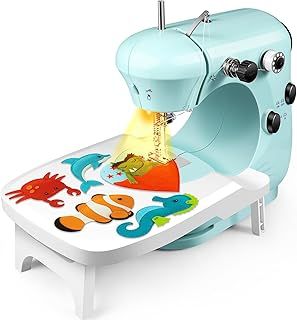 HomHou Sewing Machine, Folding Extension Table Small Sewing Machine With Built-in Sewing Light, Kids Sewing Machine Suitable for Beginners, Basic Sewing Machine Can Be Used for Travel, Diy, And Home