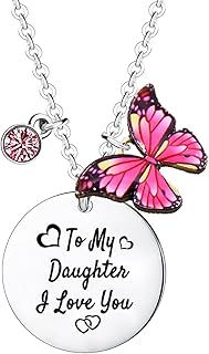 Ghloyza To My Daughter Necklace I Love You Gifts for Daughter Gifts from Mum Daughter Birthday Gifts Christmas Graduation Gifts for Daughter Butterflies Charm Necklace Jewellry
