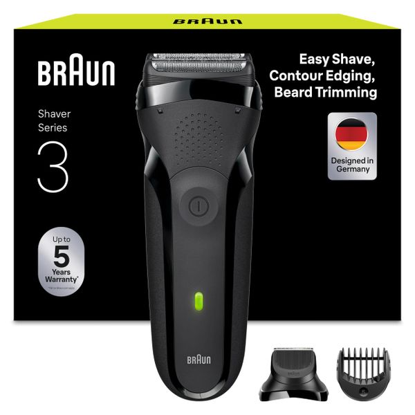 Braun Series 3 Style & Shave Electric Shaver, Electric Razor for Men with Precision Beard Trimmer and 5 Combs, Gifts for Men, UK 2 Pin Plug, 300BT, Black Razor