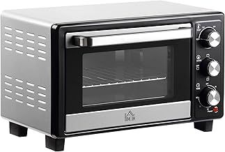 HOMCOM Mini Oven, 16L Countertop Electric Grill, Toaster Oven with Adjustable Temperature, 60 Min Timer, Crumb Tray, Baking Tray, Wire Rack, Tray Handle, 1400W, Silver