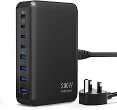 USB C Charger, 200W USB Charging Station, 8 Port USB Charger Hub [4 USB C+4 USB A], PD+QC USB Fast GaN Charger, Compatible with MacBook Pro/Air, ThinkPad, Google Pixel, Samsung, iPhone, iPad, Tablet