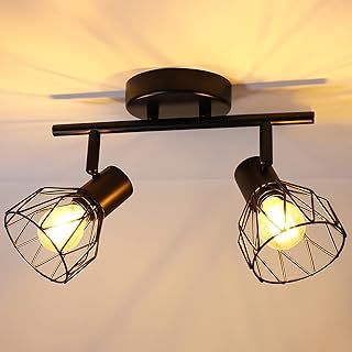 Dehobo Spot Light Fittings for Ceilings Adjustable in Matt Black Wire Cage Wall Spotlights with E14 Base Kitchen Spot Lights Industrial 2 Way Ceiling Light Bar for Indoor Hallway Living Room Shop