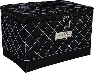 Everything Mary Collapsible Sewing Kit Organizer Box, Black & Blue Quilted - Supplies Storage Basket for Supplies and Accessories - Organization for Thread, Needles, Notions & Scissors