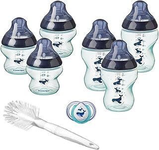Tommee Tippee Closer to Nature® Newborn Baby Bottle Starter Set, Breast-like Teats with Anti-Colic Valve, Neutral Whale Decoration