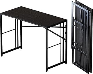 Folding Desk 103 cm, Writing Gaming Computer Camping Desk, No Assembly Required Home Office Table, Black