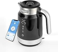 Geepas Smart Stainless-Steel Kettle, 1.7L | WiFi Internet Kettle, Voice Control Google & Alexa| Strix controller, Digital Temperature Display, Double Wall & Anti-Scalding Design | 2200W, Black
