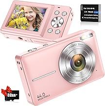 Digital Camera FHD 1080P 44MP Compact Digital Camera 2.4" Compact Camera with 16X Digital Zoom, 32GB Card,1 Battery for Beginner Teenagers Pink