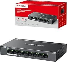 MERCUSYS 8-Port Gigabit Desktop Switch with 7-Port PoE+, PoE Power Budget 65W, compatible with 802.3af/at PDs, Power management, metal case, Plug & Play, No Configuration Required (MS108GP)
