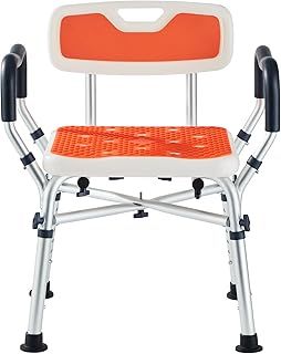 Shower Chair for Adults Elderly, Shower & Bath Stools with Back and Arms, 6-Level Height Adjustable Bathtub Shower Seat with Padded, Non-Slip Shower Bench, Disabled Aids-Drainage Holes
