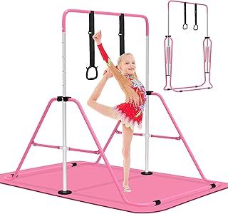 EVERYMILE Gymnastics Bars, Junior Training Kip Bar Gymnastics Equipment for Home,Adjustable Height Folding Horizontal Bar with Gymnastic Rings for Kid