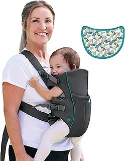 INFANTINO Swift Classic Carrier — ergonomic baby carrier with 2 carrying positions and bag, grey adjustable baby carrier with hip seat and front pocket for storing important items, 300105