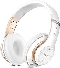 Rebocico Bluetooth Headphones Over Ear, 6 EQ Modes Wireless Headphones Over Ear,40 Hours Playtime Foldable Lightweight Wireless Headphones,with Built-in HD Mic, FM, SD/TF for PC/Home（White gold）
