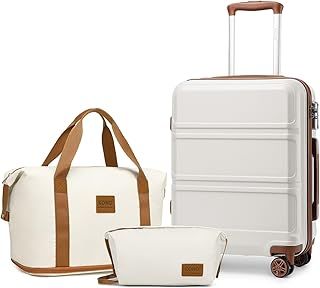 Kono Suitcase 20-Inch Set Luggage for Travel Hard Shell Carry On Hand Suitcase with 4 Wheels Spinner and TSA Lock Includes Travel Duffels Bag & Toiletry Bag (Cream White)