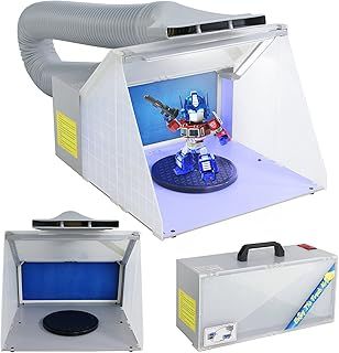 Display4top Airbrush Toy Model Parts Spray Booth Hose Kit Paint Craft Odor Extractory Hobby Spray Booth Portable w/LED Light Turn Table Powerful Fan with Filter Extraction