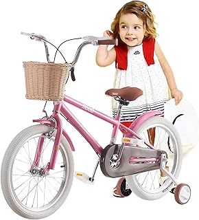 LSBIKE Girls Bike Pink Kids Bike with Basket 12 14 16 18 20 22 Inch Wheels Girls Children Bicycle Bike with Silent Stabilizers and Double Brakes for 2-12 Years Old Kids